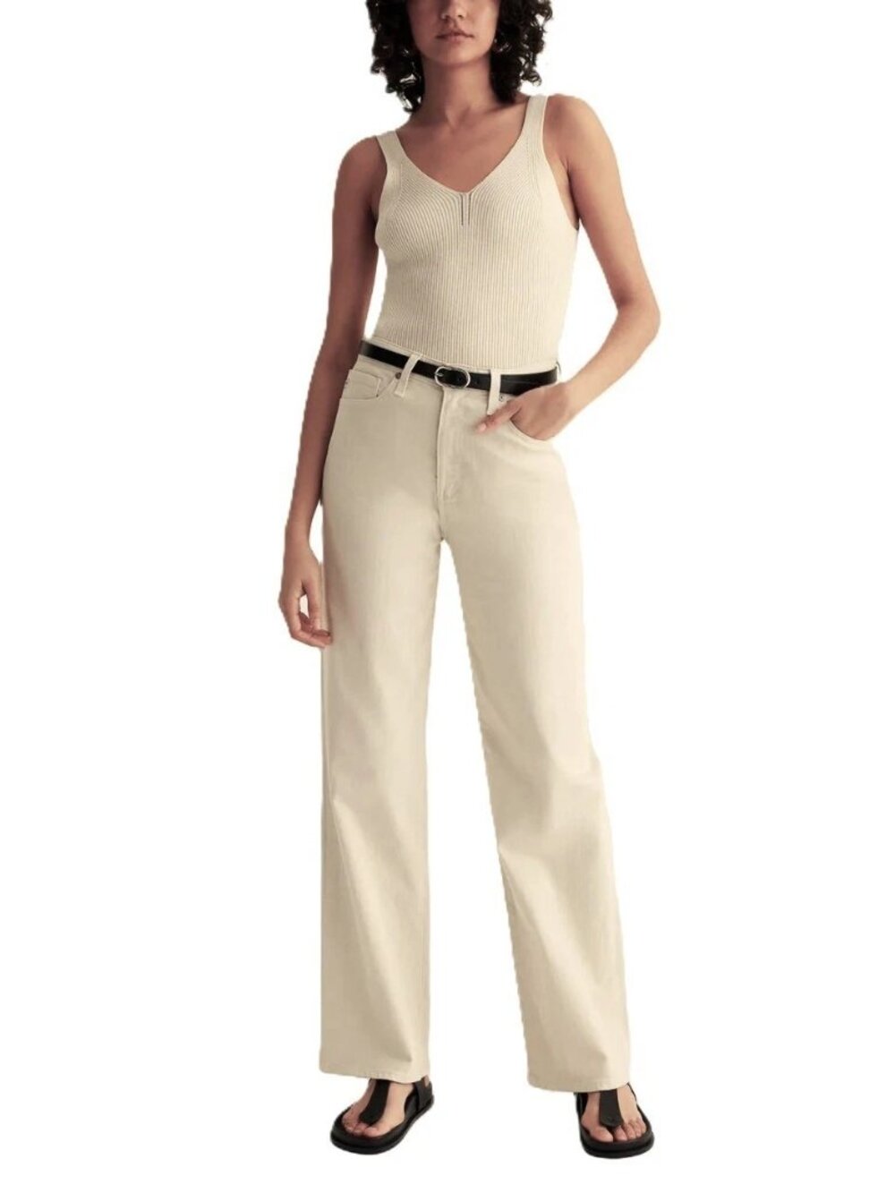 New AG KORA High Rise Wide Leg Jeans Japanese Denim Beige Ecru Cream Size 30
